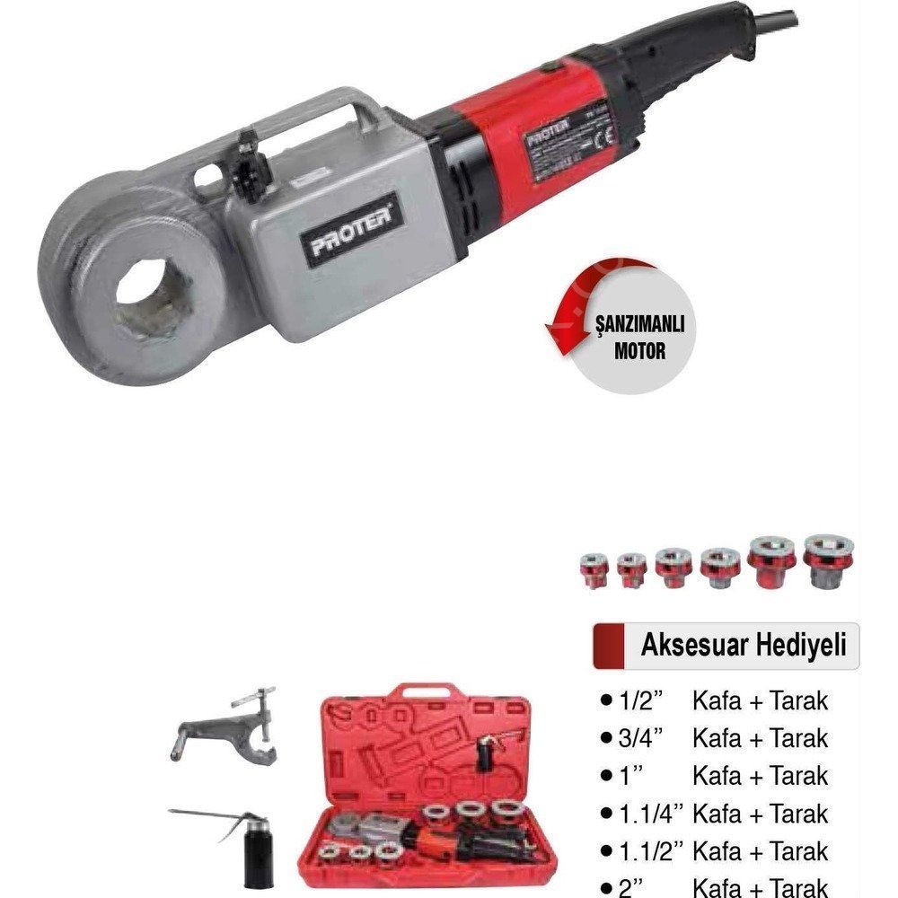 PROTER PR 1520 1/2-2'' ELEKTRİKLİ EL TİPİ PAFTA MAKİNASI